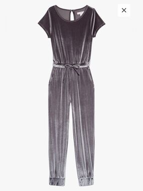 1901 Girls' Short-Sleeve Velour Jumpsuit in Gray